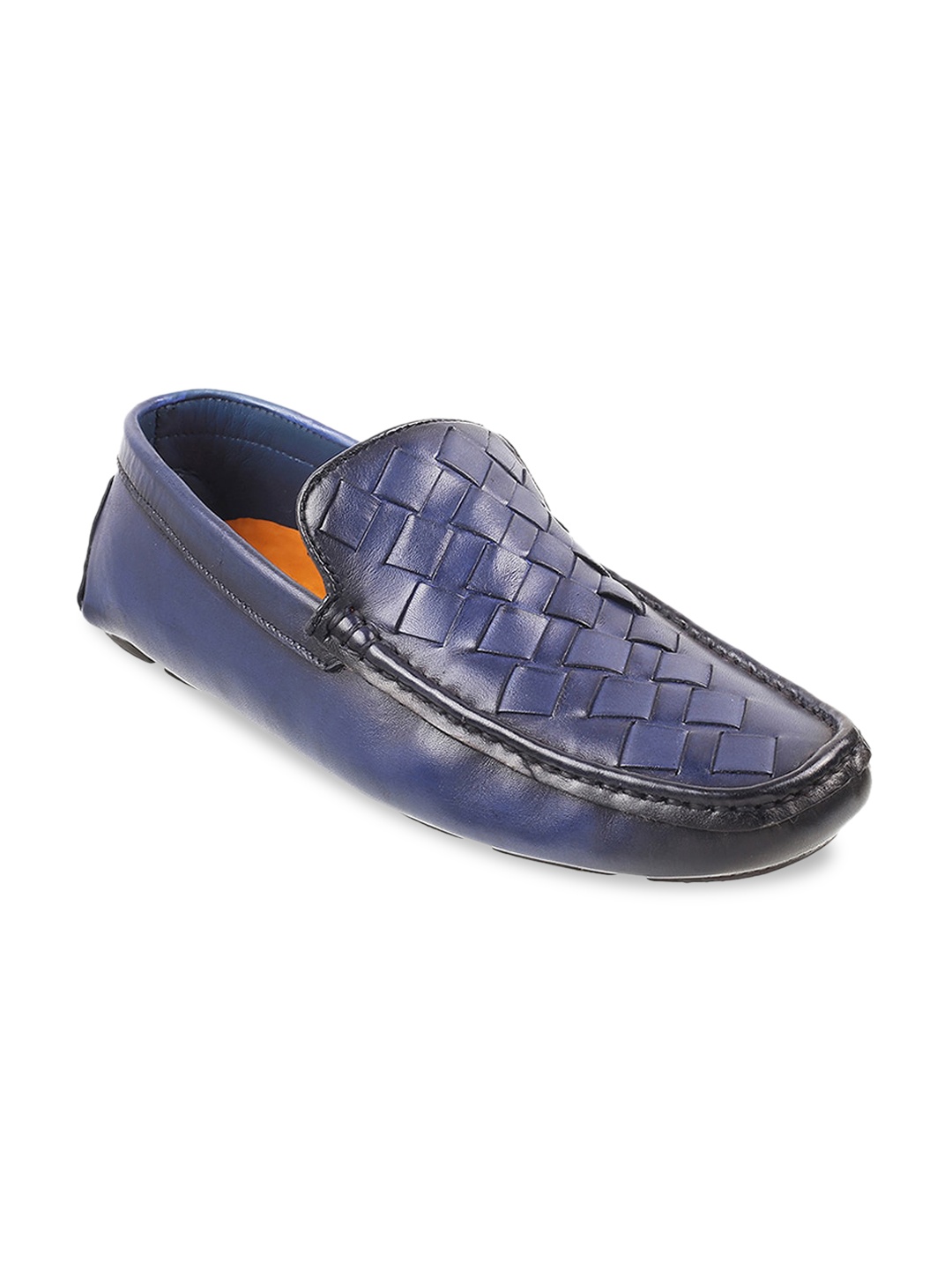 

DAVINCHI Men Textured Leather Loafers, Navy blue