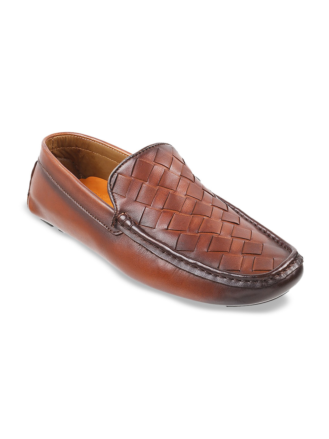 

DAVINCHI Men Textured Leather Loafers, Brown