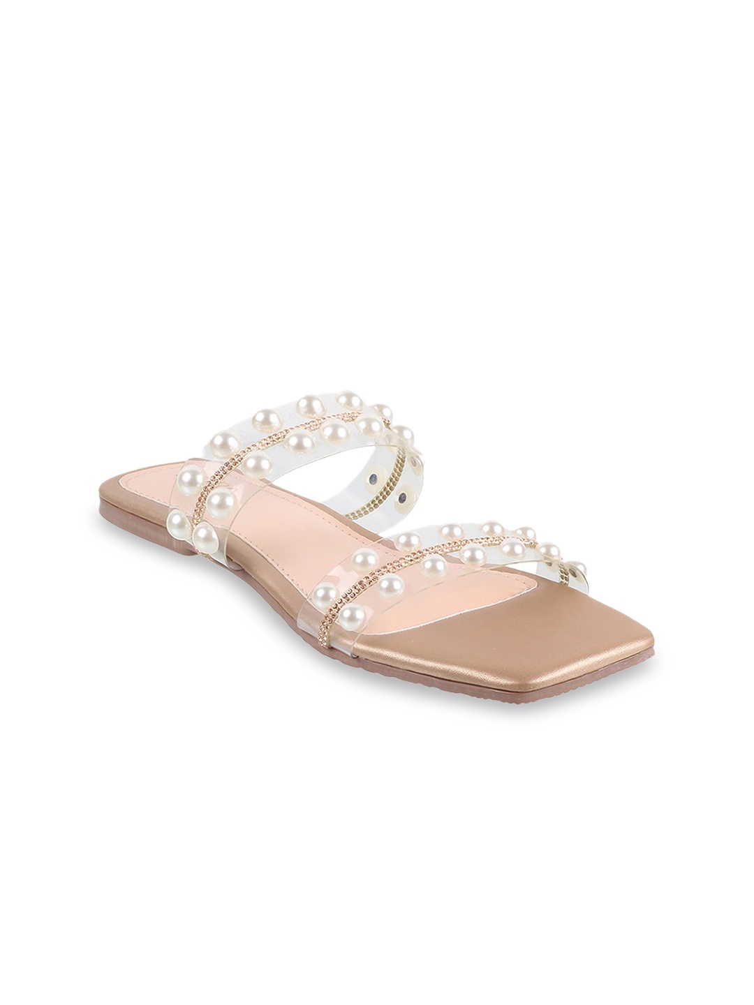 

Metro Women Embellished Open Toe Flats, Rose gold