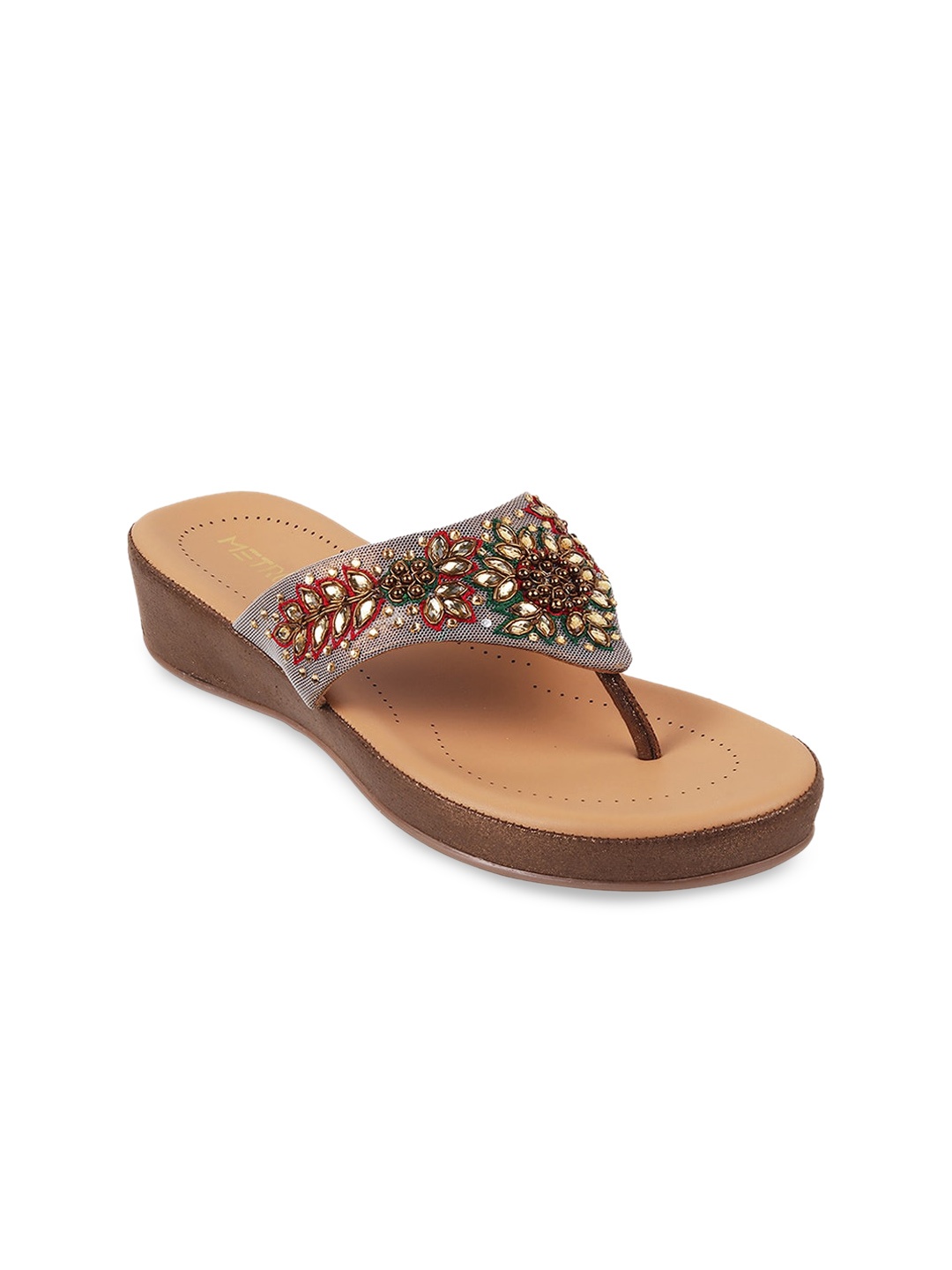 

Metro Women Embellished T-Strap Flats, Gold