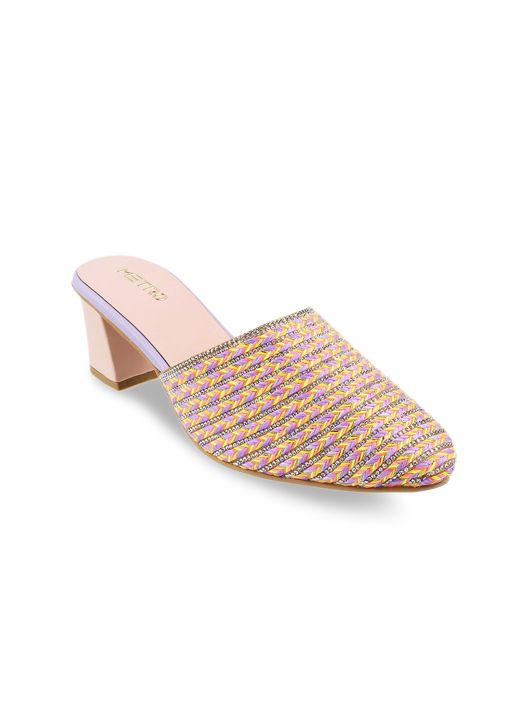 

Metro Embellished Block Heels Mules, Peach