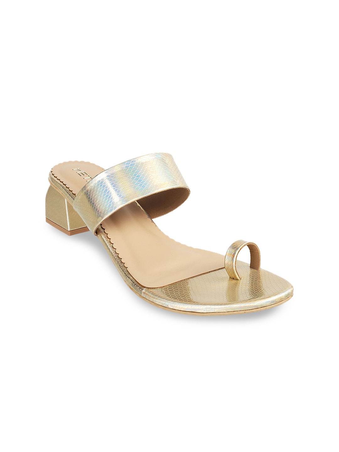 

Metro Colourblocked Block Sandals, Gold