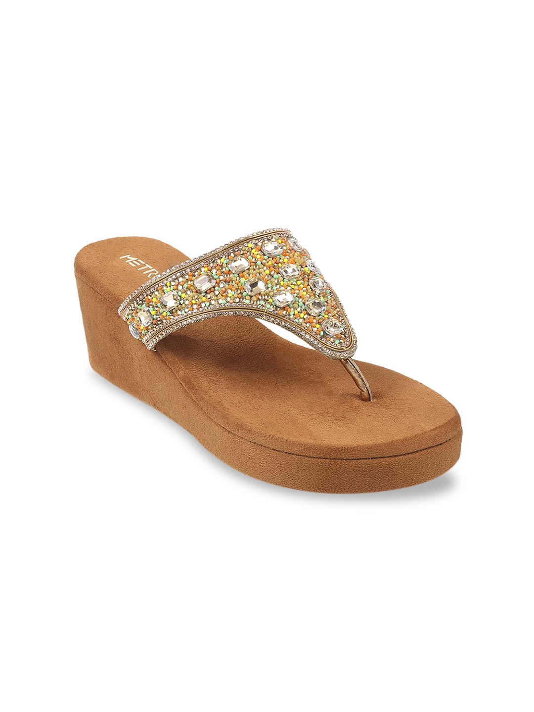 

Metro Embellished Ethnic Flatform Sandals, Gold