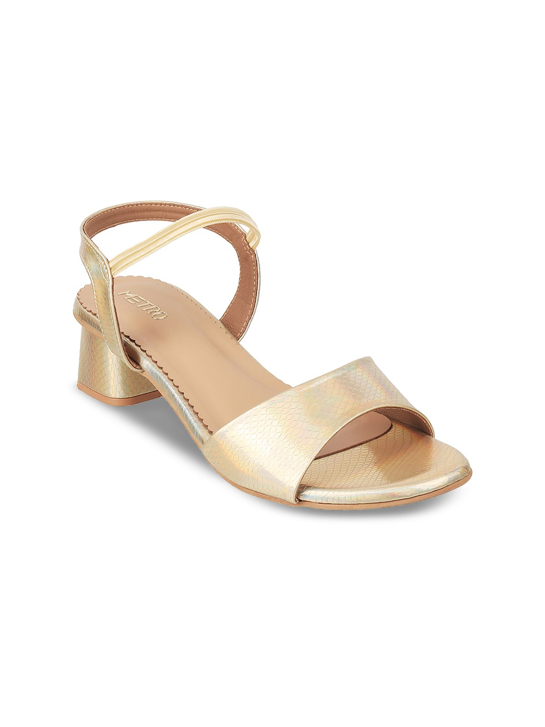 

Metro Textured Open-Toe Block Heels, Gold