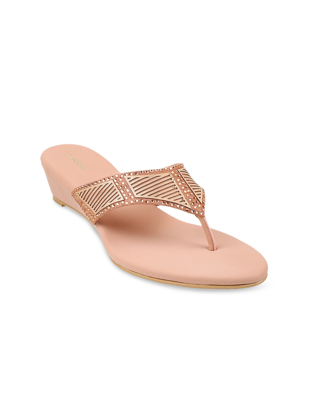 

Mochi Embellished Ethnic Wedge Sandals Heels, Peach