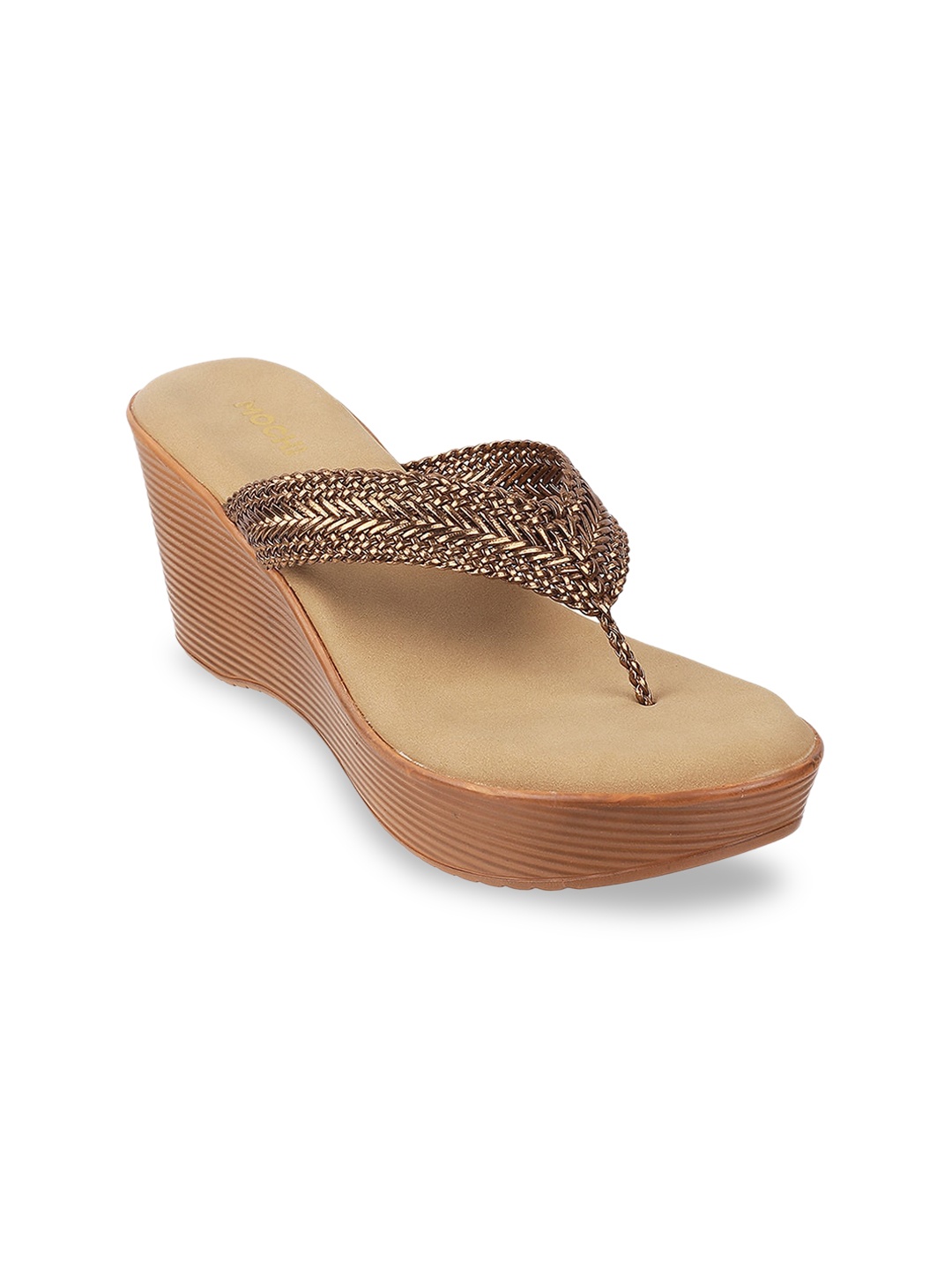 

Mochi Open-Toe Ethnic Wedge Sandals Heels, Gold