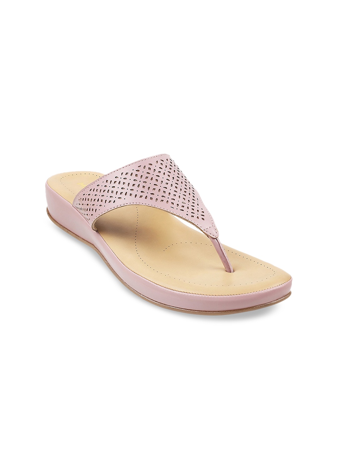 

Mochi Women Textured T-Strap Flats with Laser Cuts, Purple