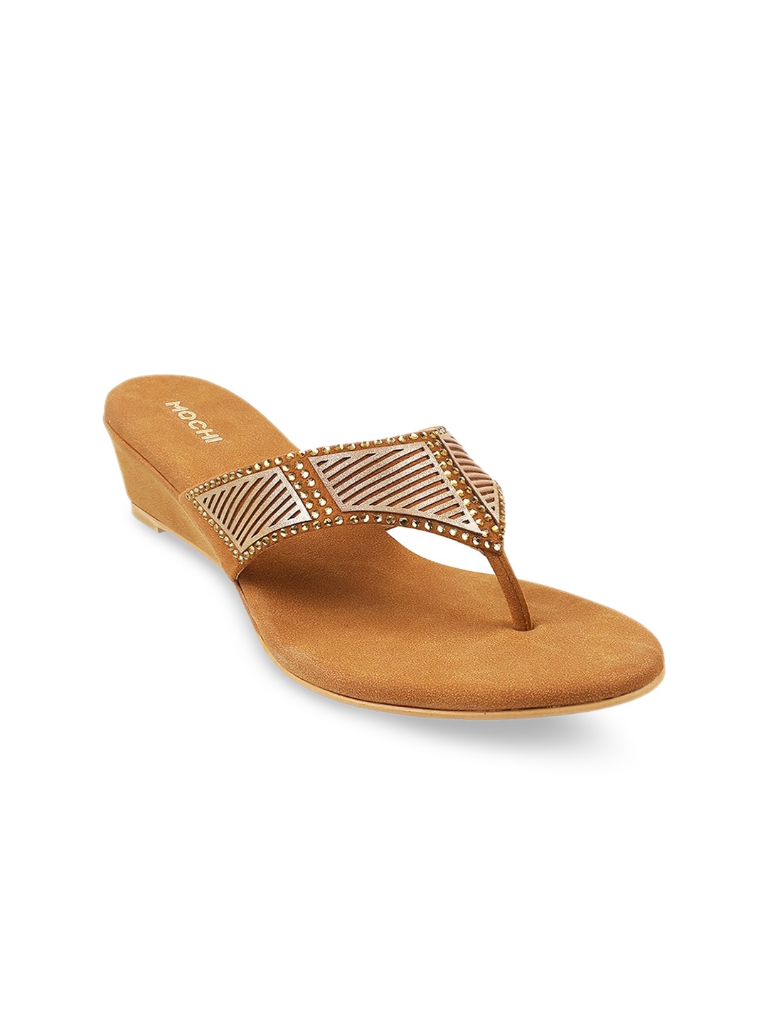 

Mochi Embellished Open Toe Wedge Heels, Gold
