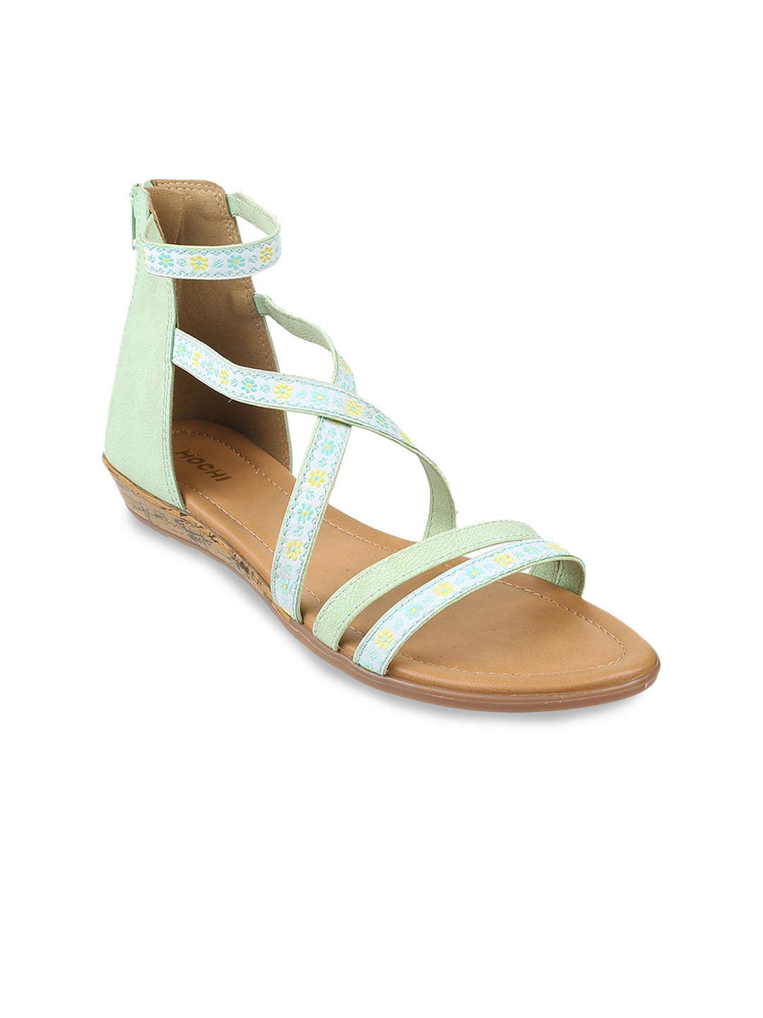 

Mochi Women Printed Open Toe Flats, Green