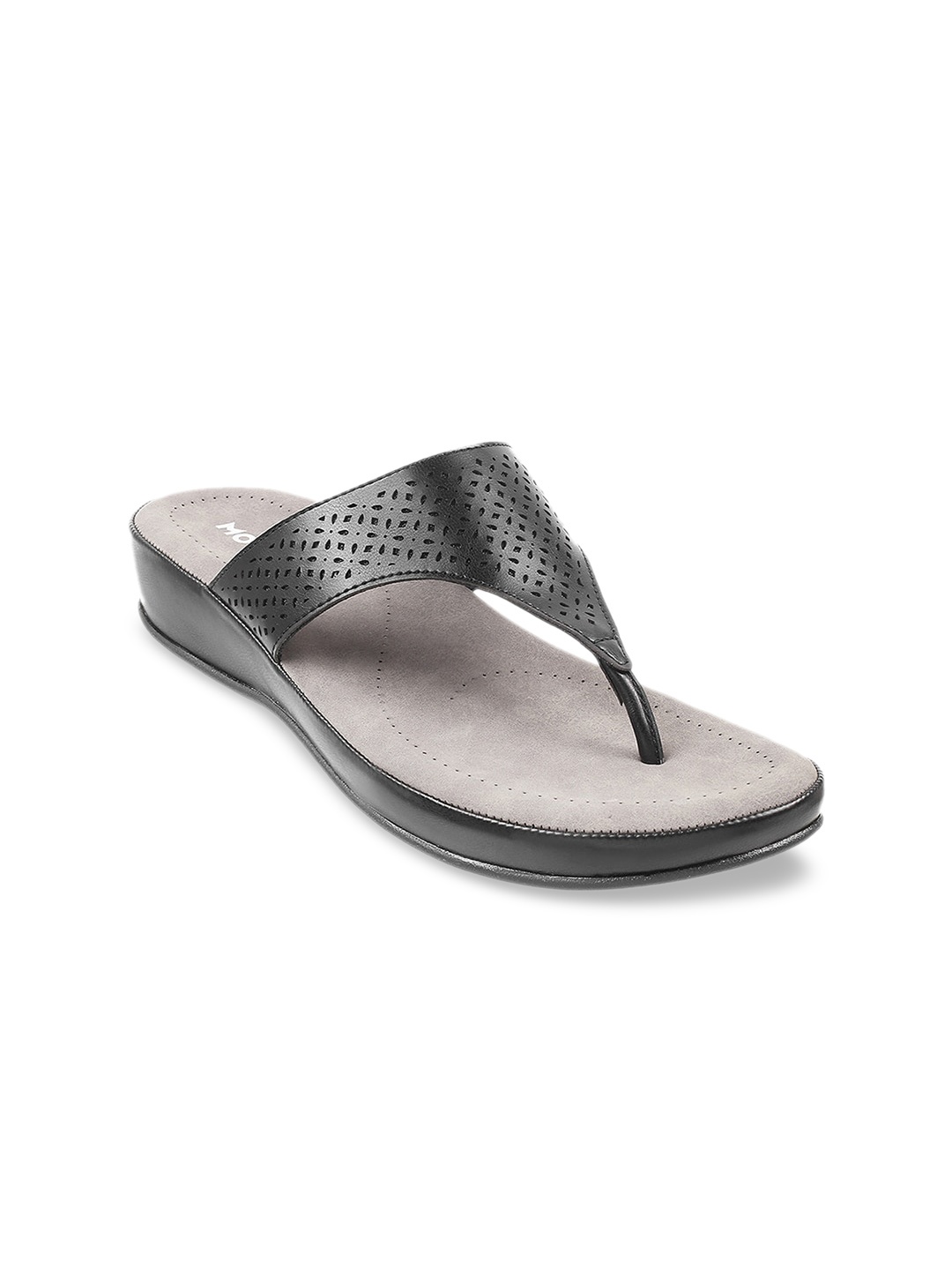 

Mochi Women T-Strap Flats with Laser Cuts, Black