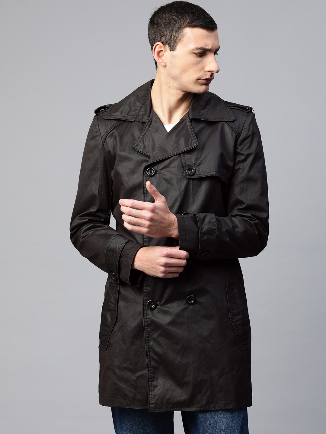 

Pierre Carlo Men Solid Trench Coat, Black