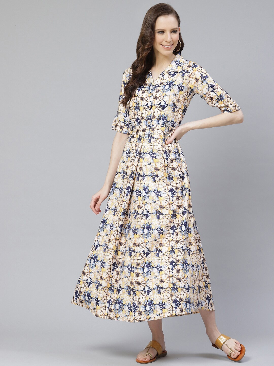 

ZIYAA Floral Printed Maxi Dress, Off white