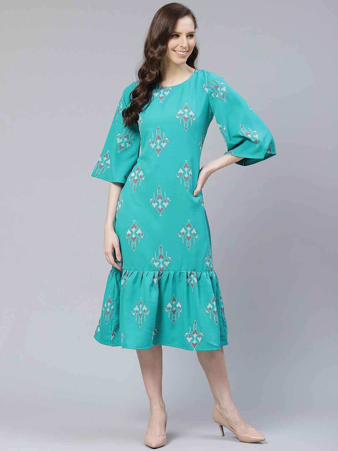

ZIYAA Floral A-Line Midi Dress, Teal