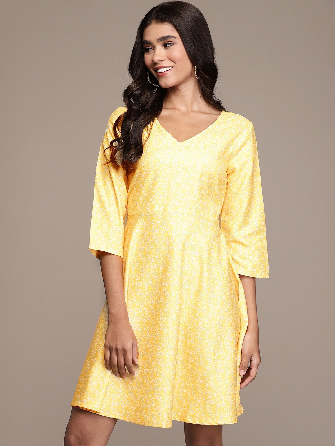 

ZIYAA V-Neck A-Line Dress, Yellow