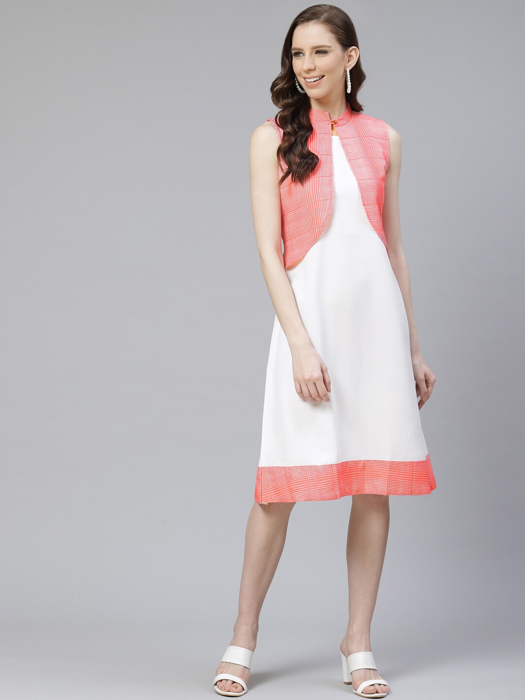 

ZIYAA Keyhole Neck A-Line Dress, Off white