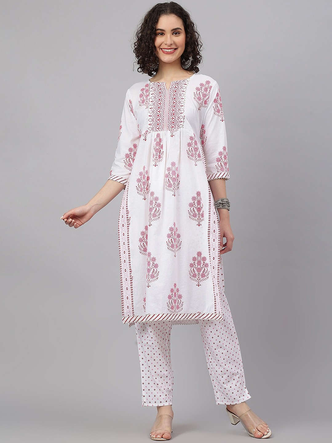 

KALINI Women Floral Printed Gotta Patti Pure Cotton Kurta with Trousers, Red