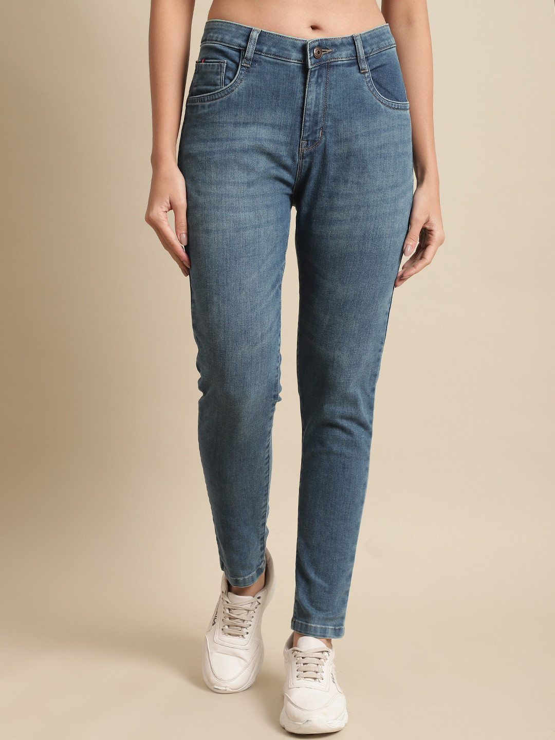 

Cantabil Women Skinny Fit Light Fade Stretchable Jeans, Blue