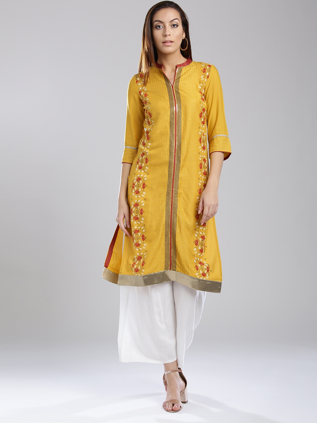 

W Women Mustard Yellow Printed A-Line Kurta