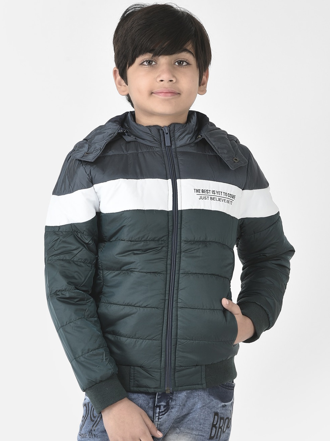 

Crimsoune Club Boys Colourblocked Hooded Padded Jacket, Teal