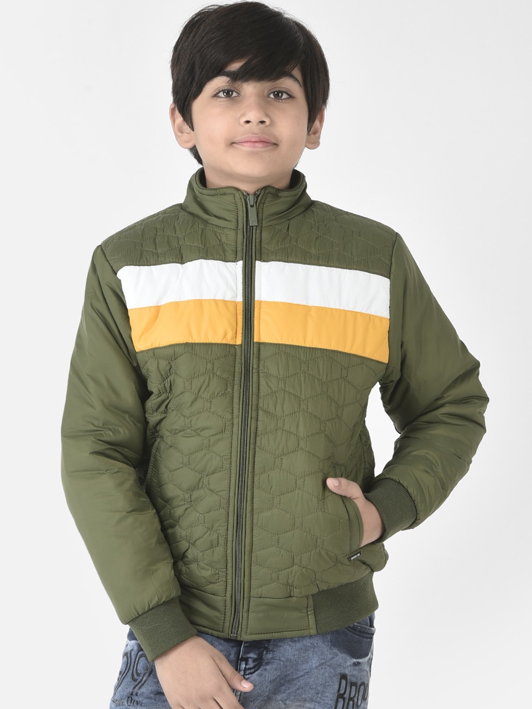 

Crimsoune Club Boys Colourblocked Nylon Lightweight Bomber Jacket, Olive