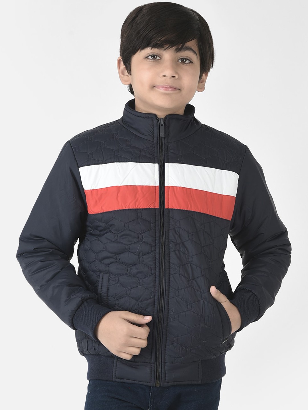 

Crimsoune Club Boys Striped Nylon Bomber Jacket, Navy blue