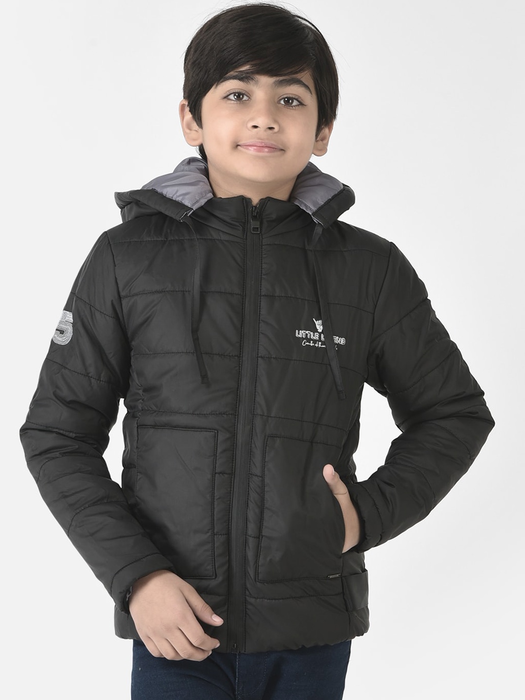 

Crimsoune Club Boys Solid Hooded Padded Jacket, Black