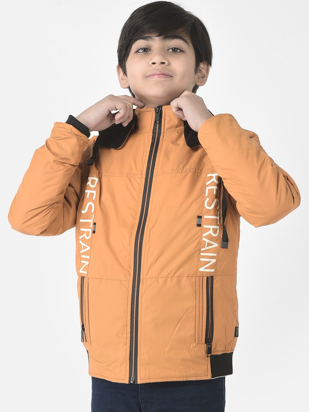 

Crimsoune Club Boys Printed Hooded Lightweight Bomber Jacket, Orange