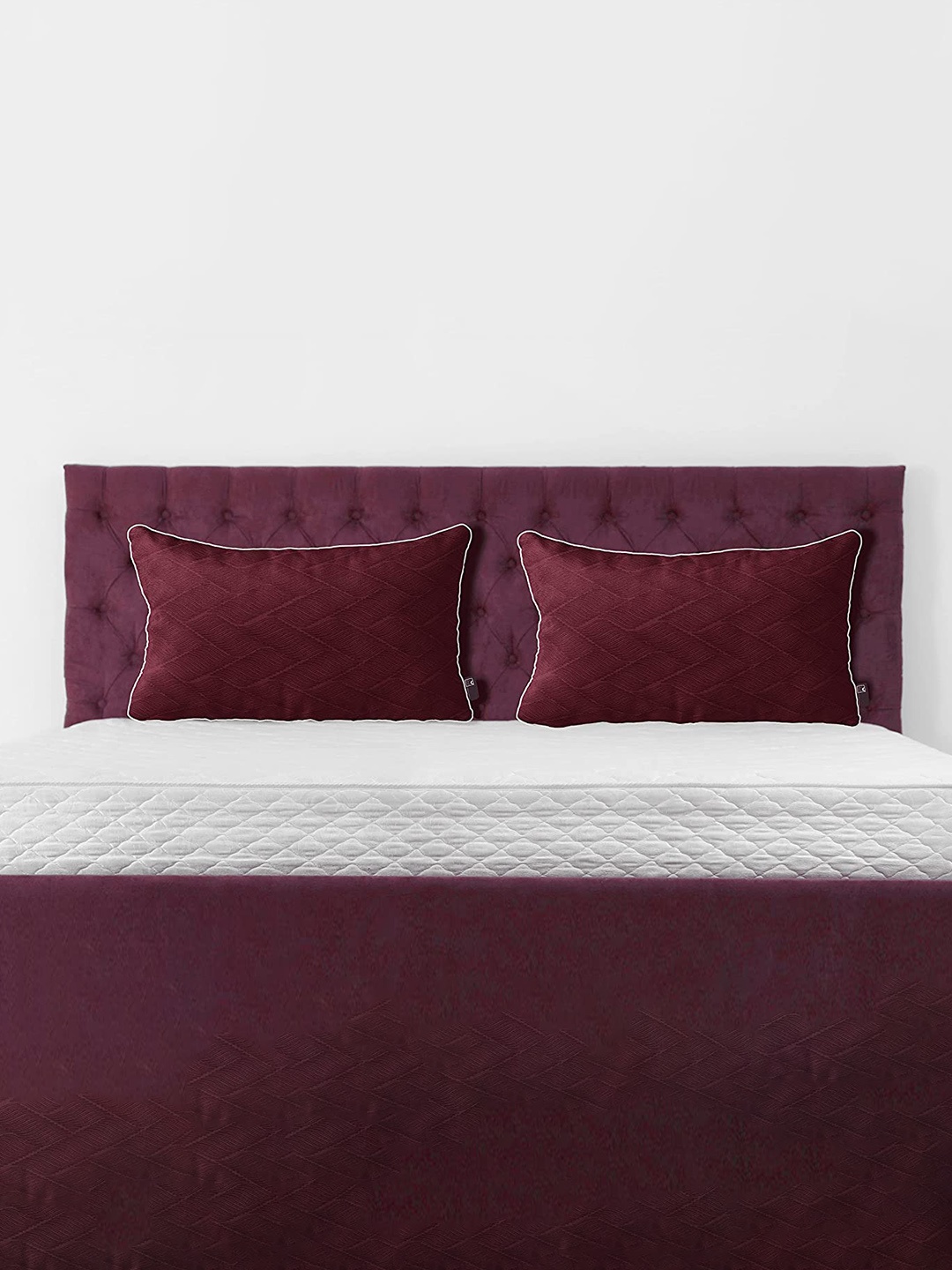 

THE WOOD WHITE Set Of 2 Self Design Pillows, Maroon