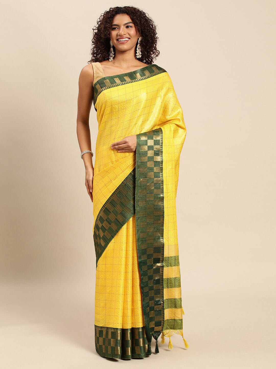 

WILORI Woven Design Zari Dharmavaram Saree, Yellow