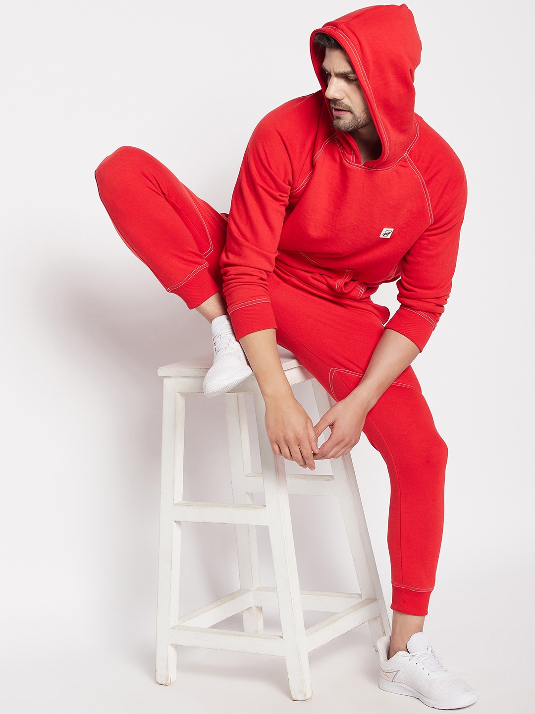 

FUGAZEE Men Relaxed-Fit Pure Cotton Joggers, Red