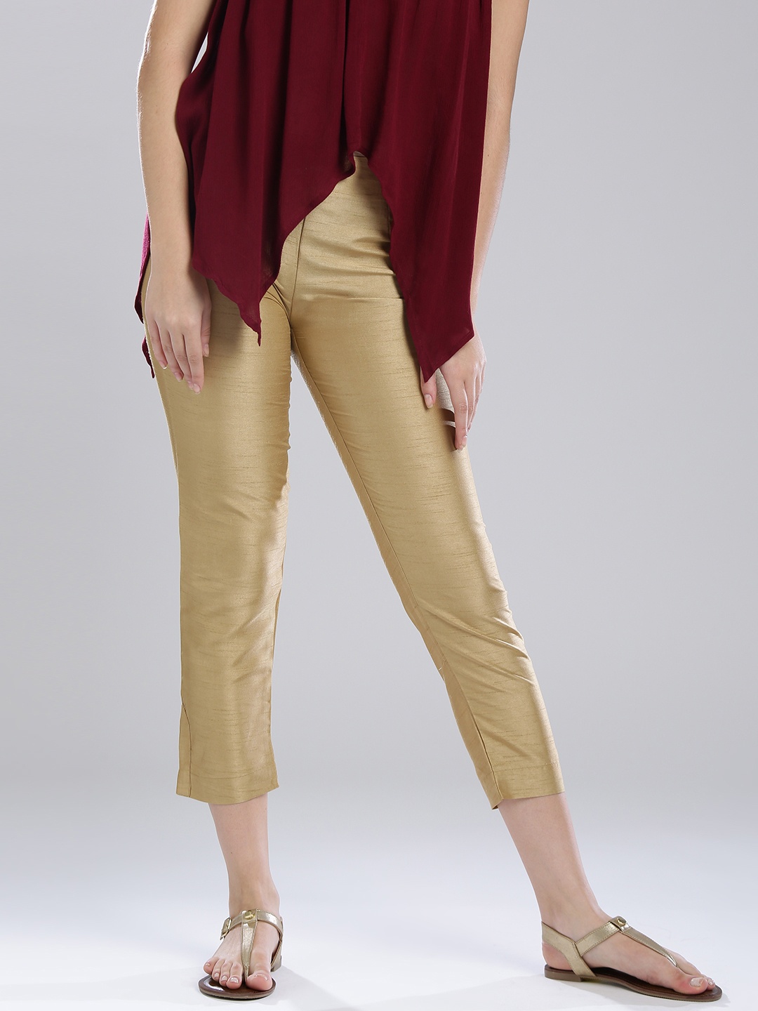 

W Women Beige Solid Cropped Trousers