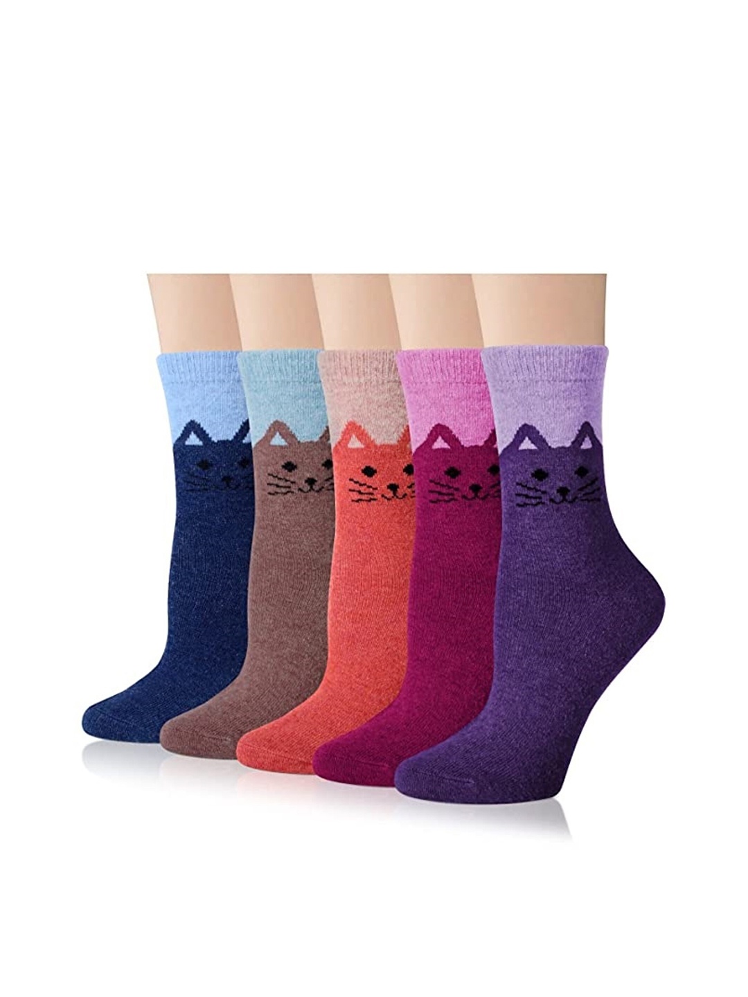 

EL REGALO Women Pack Of 5 Patterned Calf Length Socks, Blue