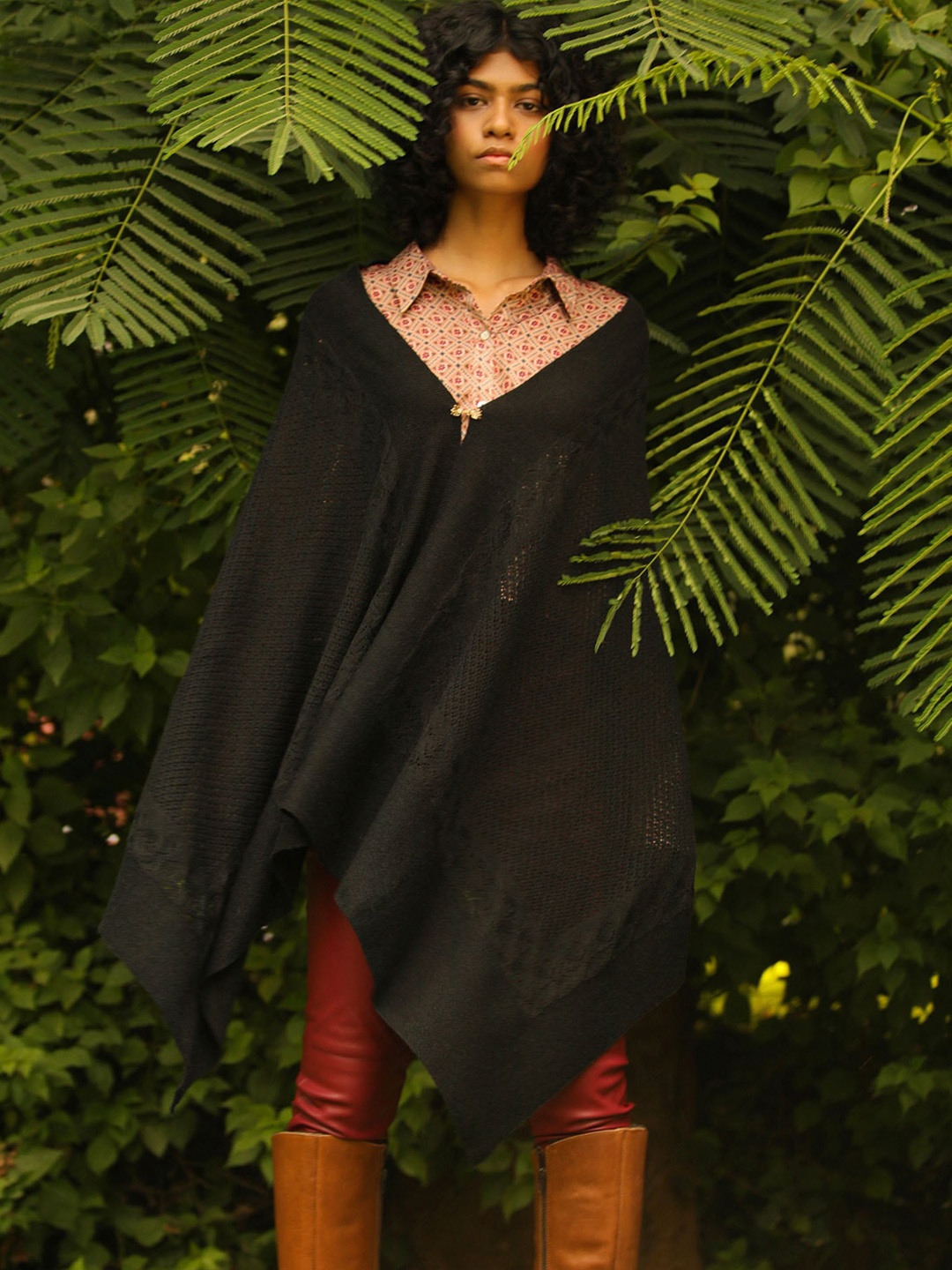 

KHALEEJ Women Asymmetric Closure Longline Poncho, Black