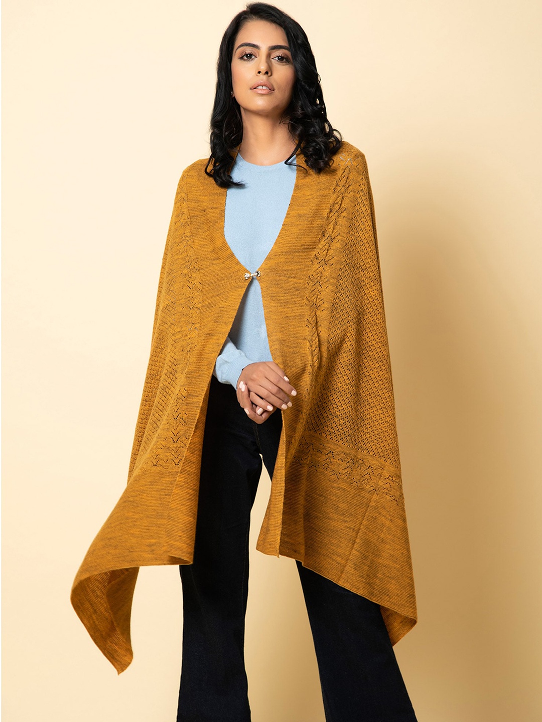 

KHALEEJ Women Woven Design Wool Shawl, Orange
