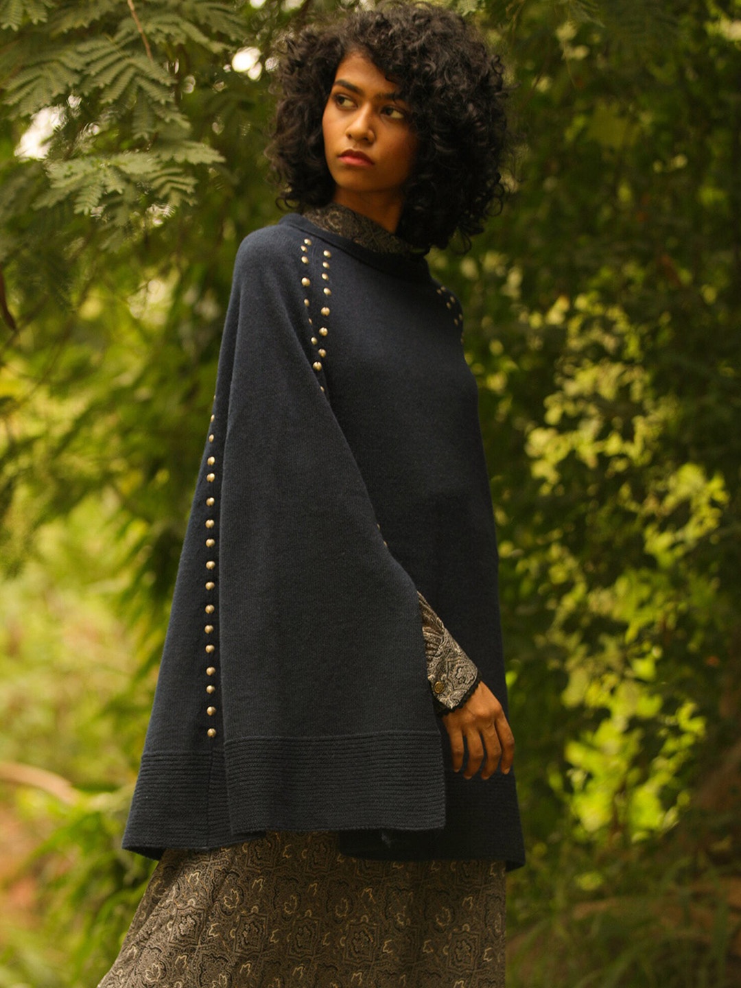 

KHALEEJ Women Asymmetric Closure Longline Cape Jacket, Navy blue