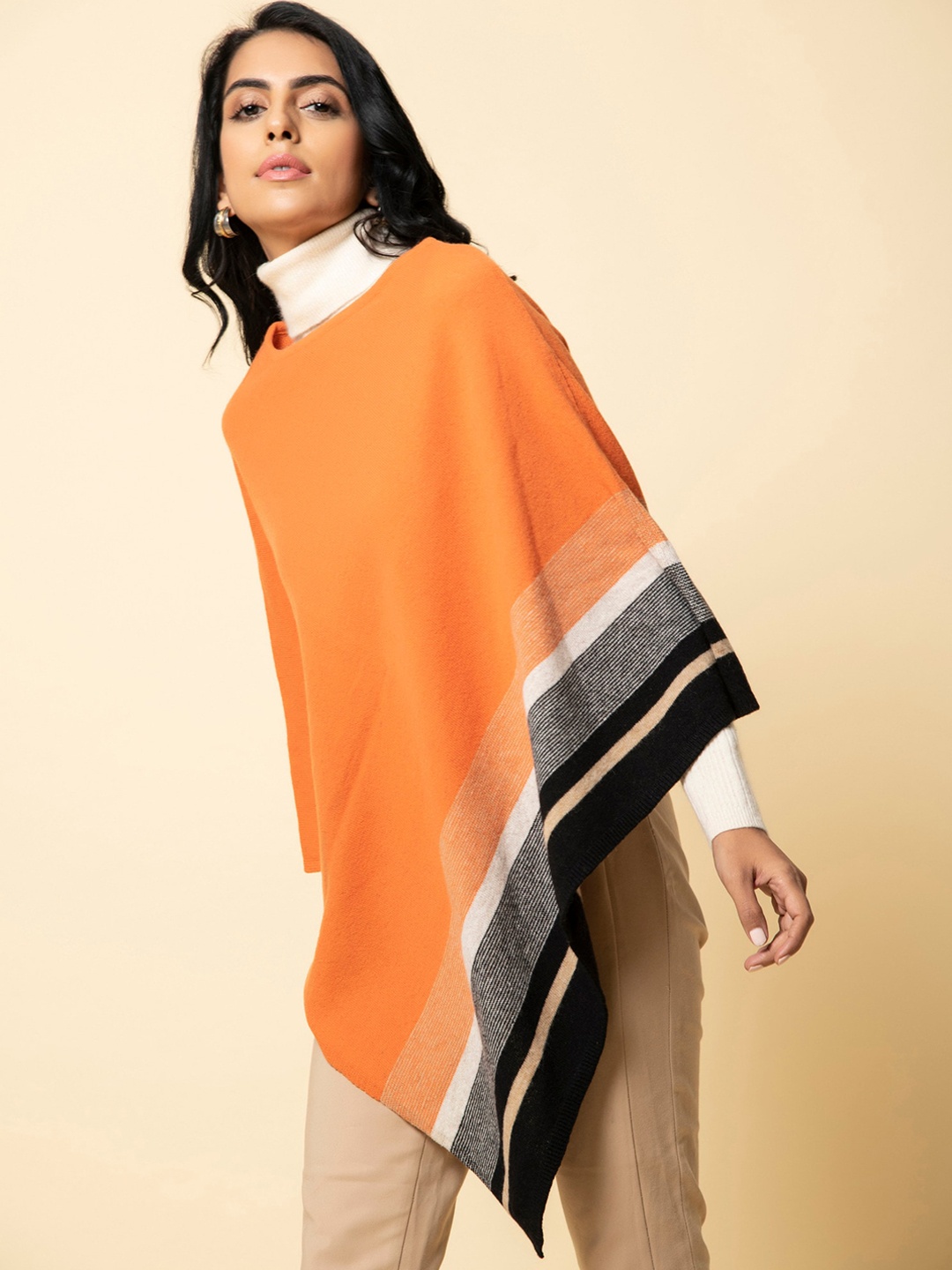 

KHALEEJ Women Longline Poncho, Orange