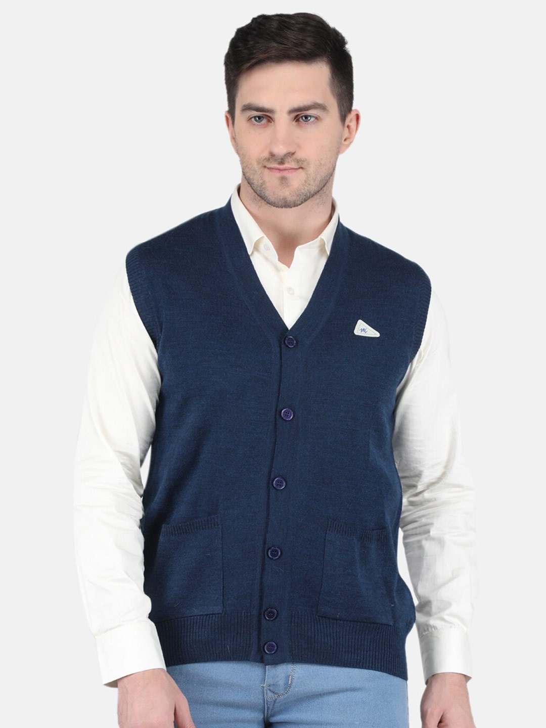 

Monte Carlo V Neck Cardigan Ribbed Sweaters, Navy blue