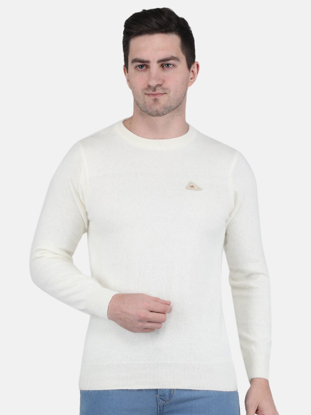

Monte Carlo Men Round Neck Wool Pullover Sweatshirt, White