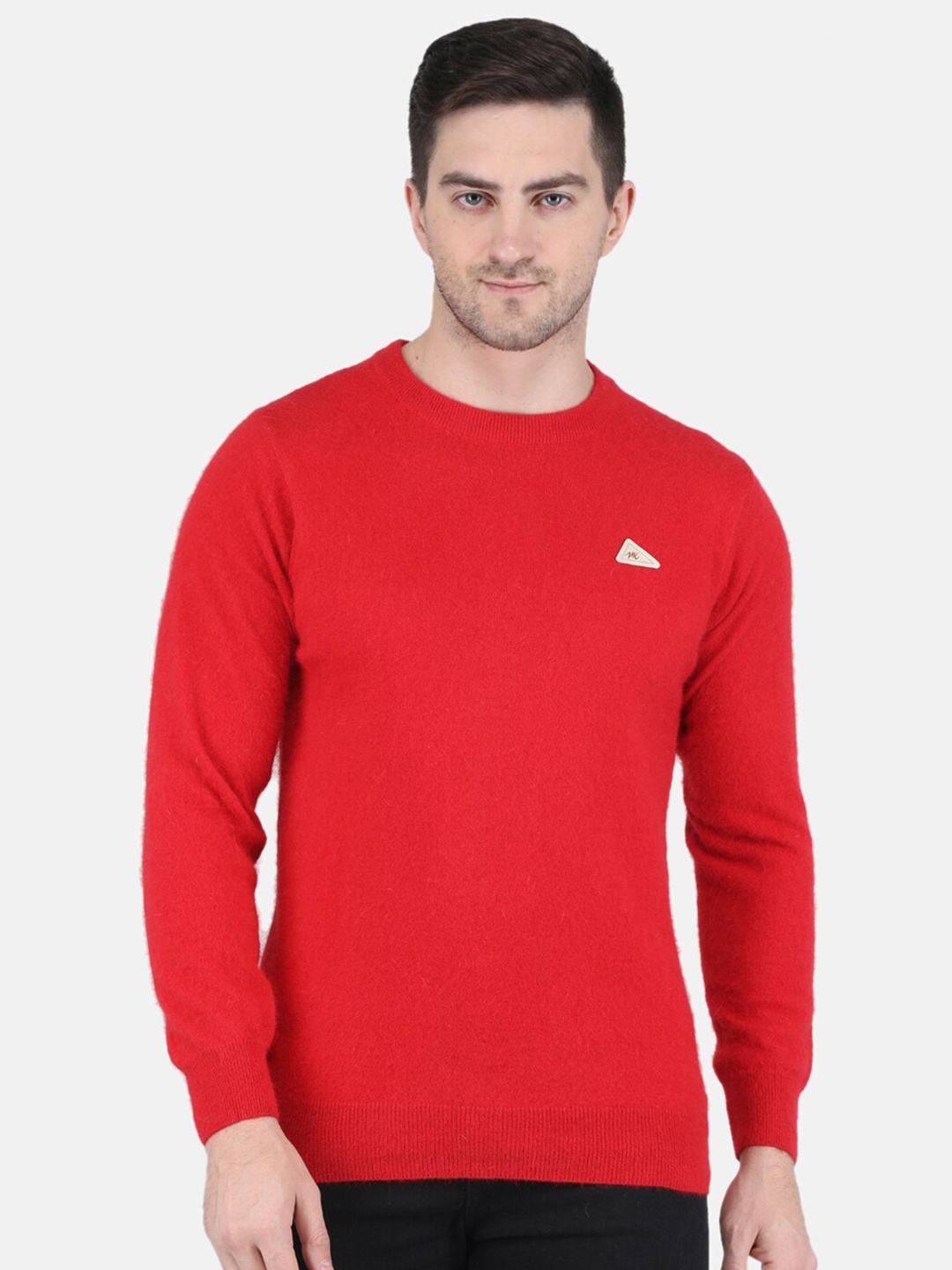 

Monte Carlo Men Solid Round Neck Wool Pullover Sweatshirt, Red