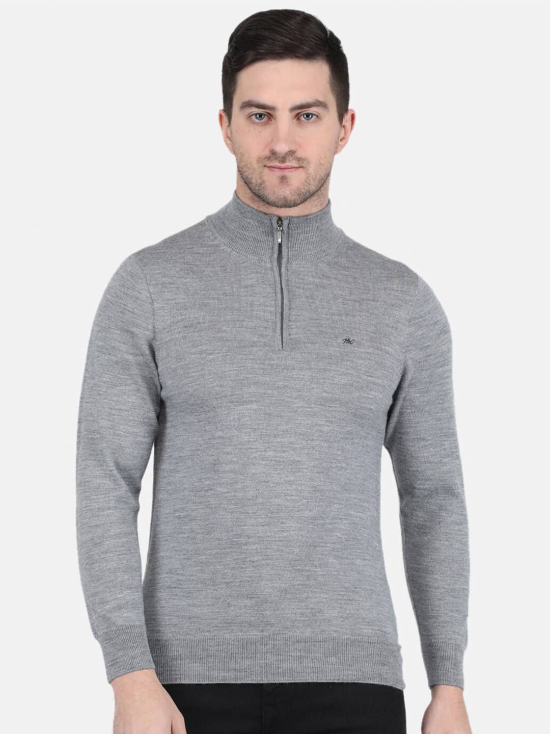 

Monte Carlo Men Mock Collar Long Sleeves Wool Pullover, Grey
