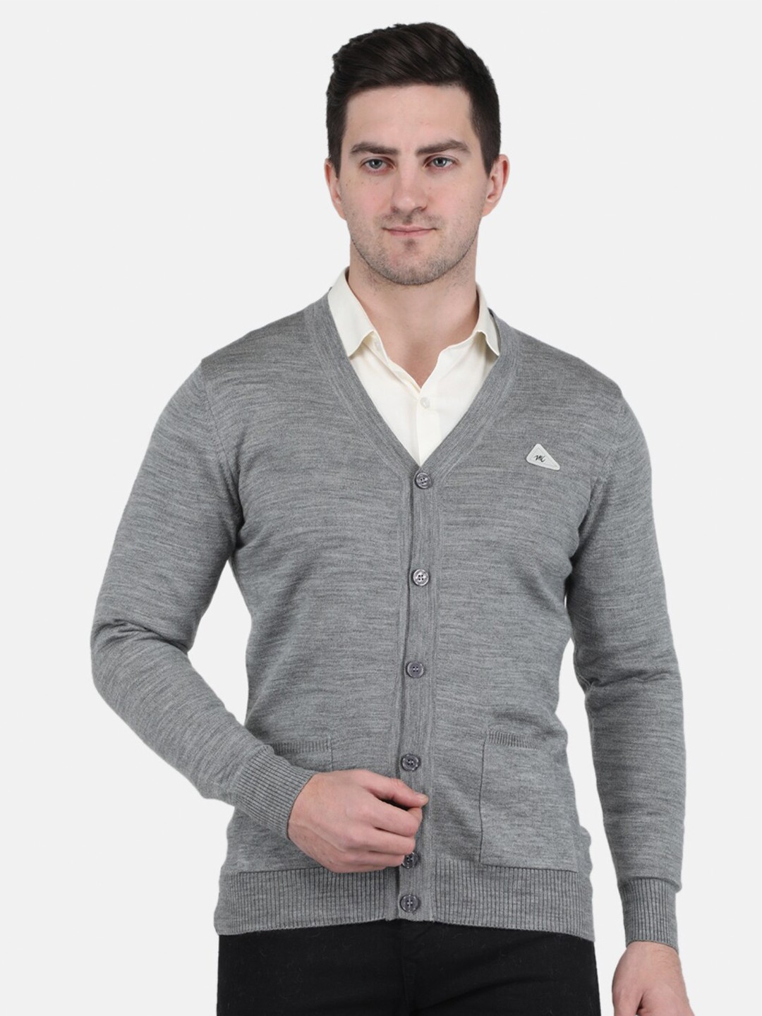 

Monte Carlo Men V-Neck Wool Cardigan, Grey