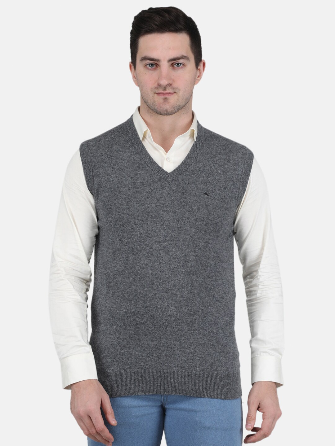 

Monte Carlo Men Sleeveless V-Neck Lambs Wool Sweater Vest, Grey