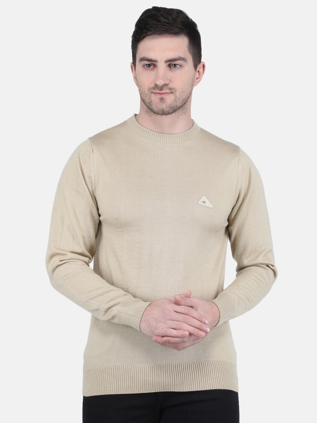 

Monte Carlo Men Solid Round Neck Pullover sweater, Beige