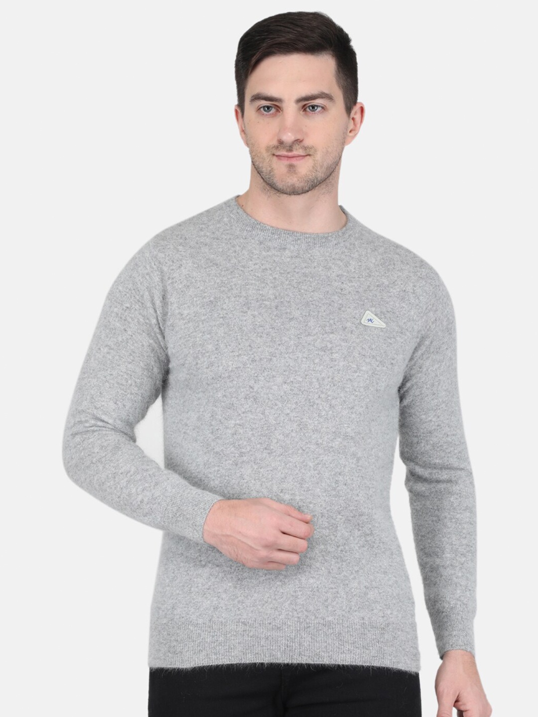 

Monte Carlo Men Round Neck Long Sleeves Wool Pullover, Grey