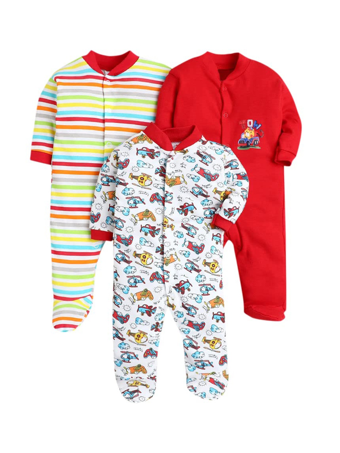 

EIO Kids Pack of 3 Printed Cotton Sleepsuits, Red