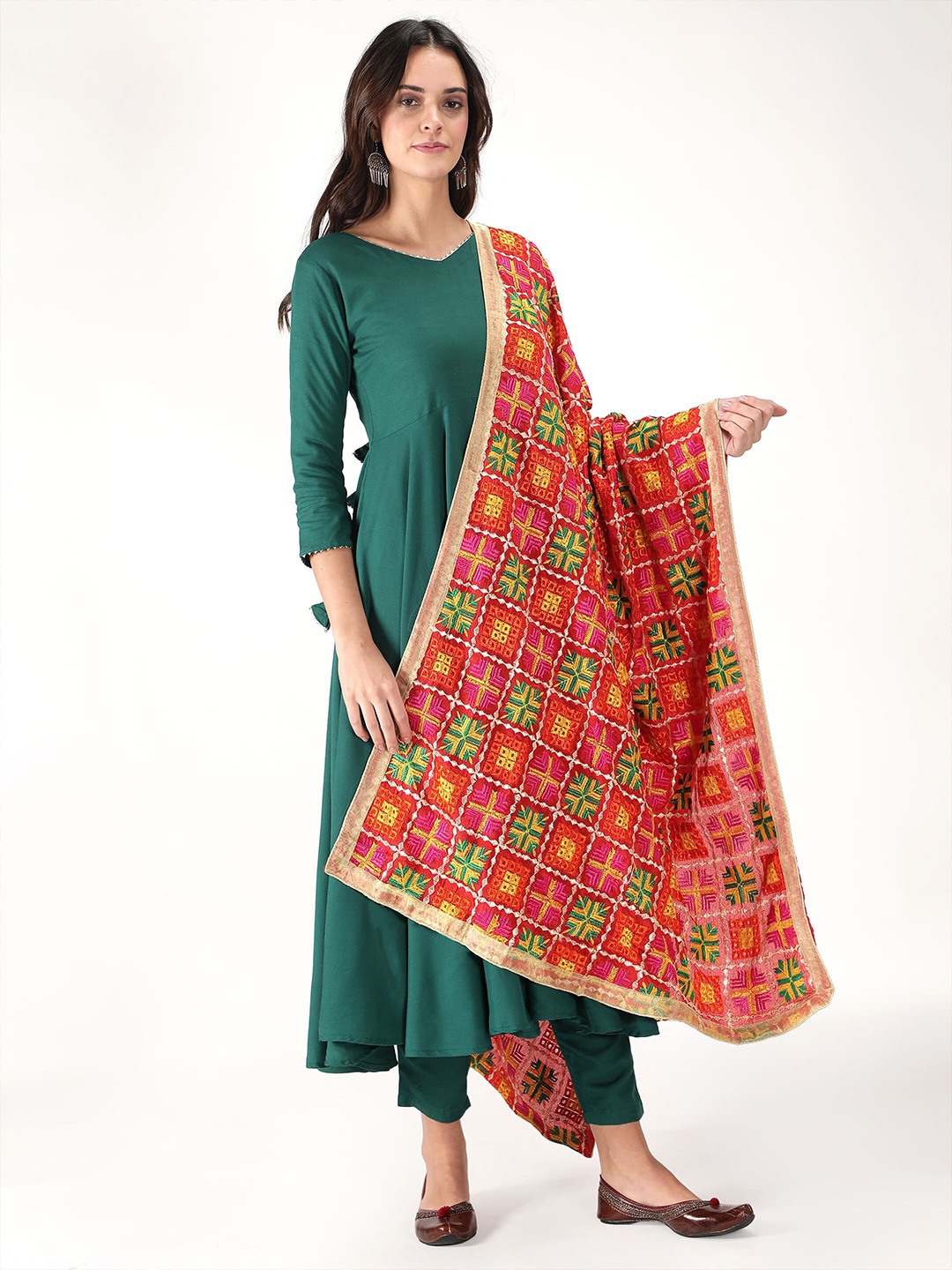 

Zamour Embroidered Dupatta with Phulkari, Rust