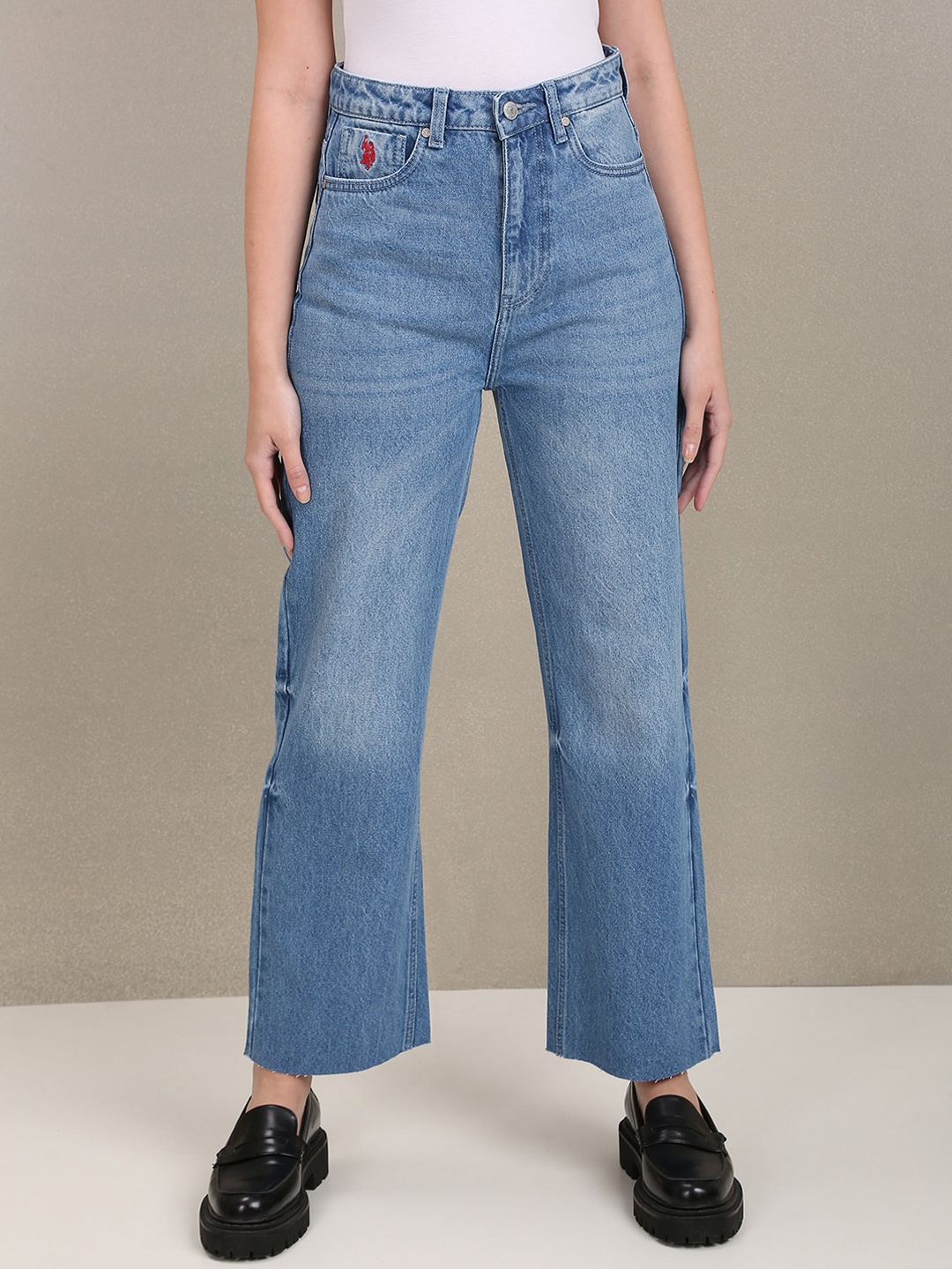 

U.S. Polo Assn. Women Straight Fit High-Rise Heavy Fade Jeans, Blue