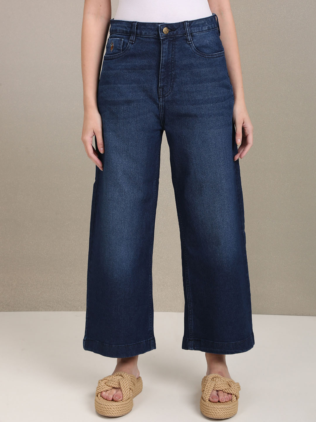 

U.S. Polo Assn. Women Wide Leg High-Rise Light Fade Stretchable Jeans, Blue