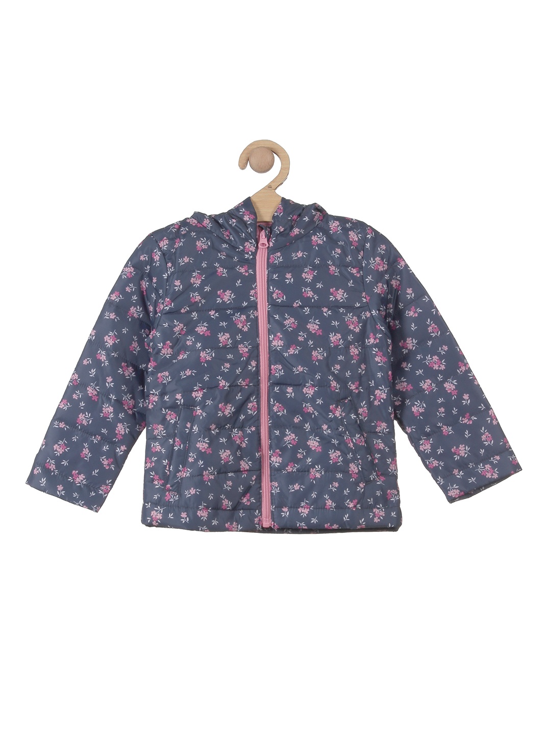 Lil Lollipop Girls Pink Floral Lightweight Outdoor Padded Jacket, Blue