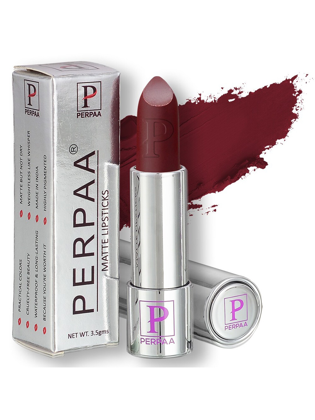 

PERPAA Set of 3 Push Button Creamy Matte Lipstick - 3.5 g each, Maroon